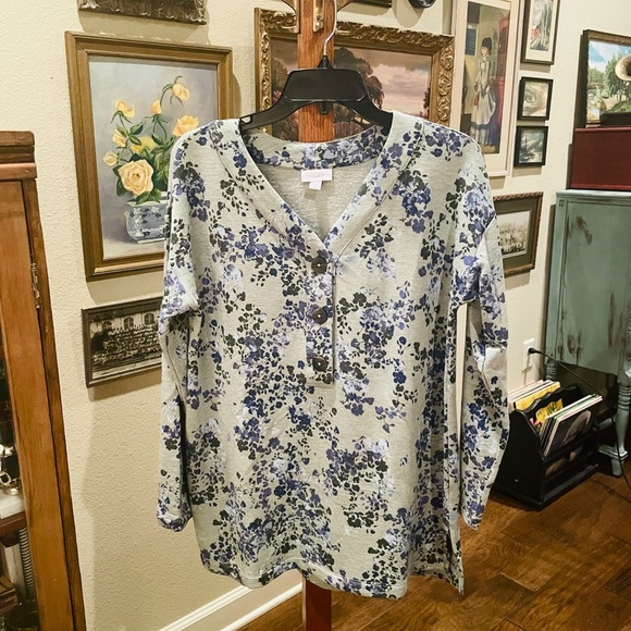 J. Jill fleece lined long sleeve oversized pullover tunic top SZ S green blue - Picture 2 of 10